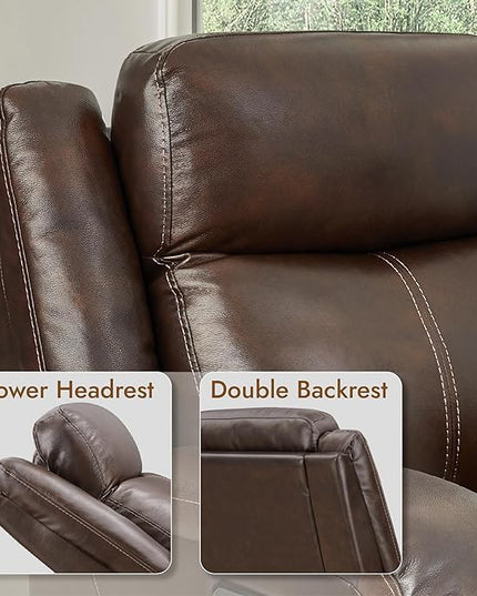Watson & Whitely Genuine Leather Power Recliner Chairs for Adults, Wall Hugger RV Recliner with Power Headrest & Charging Ports, Electric Recliner Sofa Chair for Living Room, Dark Brown