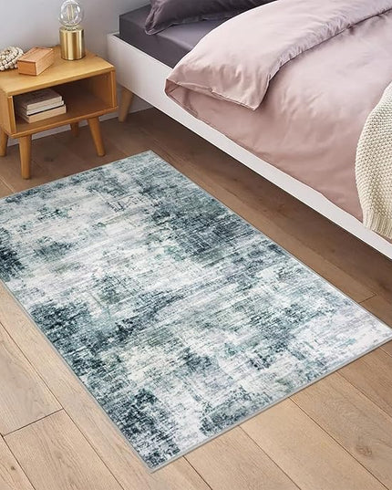 IOHOUZE Small Abstract Area Rug 2x3 Ft Entryway Rugs Washable Door Mat Indoor Entrance, Rubber Backed Throw Rugs, Printed Faux Wool Non Slip Floor Carpet for Foyer Front Door Sink, Sage Grey