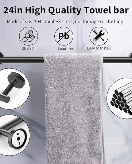 Newfun 10-Pieces Bathroom Hardware Set, Includes 24 Inch Towel Racks for Bathroom Wall Mounted, Toilet Paper Holder, Towel Hooks for Bathrooms, Towel Rings for Bathroom Wall (Matte Black)