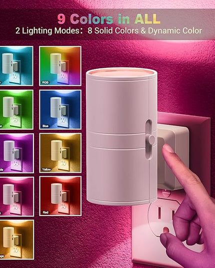 JandCase Color Night Light, LED Night Lights Plug into Wall, Color Changing Nightlight RGB with Light Sensor,Kids Gifts, Halloween, Christmas, Holiday, Hallway Bedroom Kids Room, 2 Pack