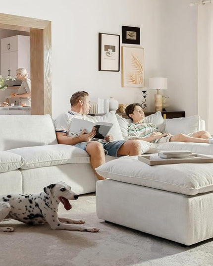 CHITA Luxury Oversized 114" L-Shaped Sectional Sofa Couch, Premium Down Filled Cloud Modular Sectional with 2 Storage Ottomans, FSC Certified, 5 Seat for Living Room, Cream