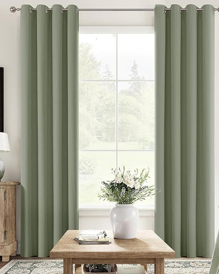 ChrisDowa 100% Blackout sage Solid Curtains 90 Inches Long 2 Panels for Bedroom Living Room,Farmhouse Room Darkening Thermal Insulated Soundproof Grommet Top Window Treatment Drapes,52x90