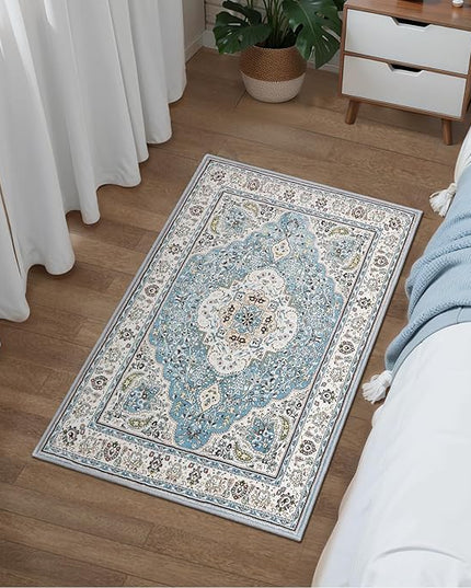 Ciicool Washable Vintage Area Rug, 2x3ft Small Boho Rug, Ultra Soft Rugs for Entryway, Non-Slip Entry Rugs Oriental Low-Pile Indoor Mat Floor Carpet for Entrance Bedroom Kitchen Bathroom Foyer Decor