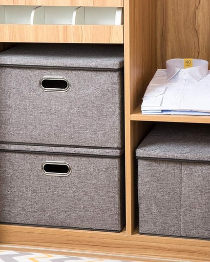PRANDOM Large Collapsible Storage Bins with Lids [3-Pack] Linen/Cotton Blend Foldable Storage Boxes Organizer Containers Baskets Cube with Cover for Home Bedroom Closet Office Nursery(17.7x11.8x11.8)