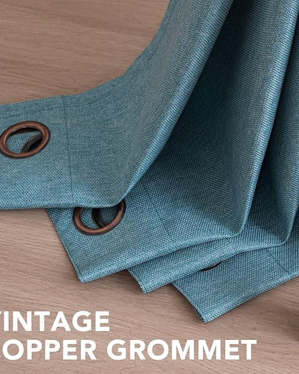 H.VERSAILTEX Room Darkening Linen Curtain for Bedroom/Living Room Extra Wide Blackout Curtains 100 x 96 Inches for Patio Glass Door, Primitive Textured Thick Linen Burlap Fabric, Heather Aegean Blue