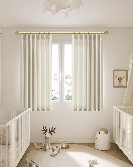 Pleated Memory Shaped Natural Linen Curtains Short, Pinch Pleat Light Filtering 45 inch Curtain with Hooks Privacy for Kitchen Cafe Small Window Back Tab Drape Home Decor 3-3/4FT Panels x 2