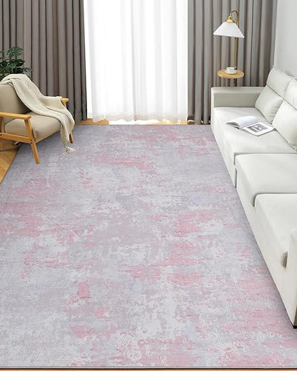 Modern Abstract Area Rug 5x7 Non Slip Non Shedding Rug Low Pile Stain Resistant for Bedroom Living Room,Grey Pink