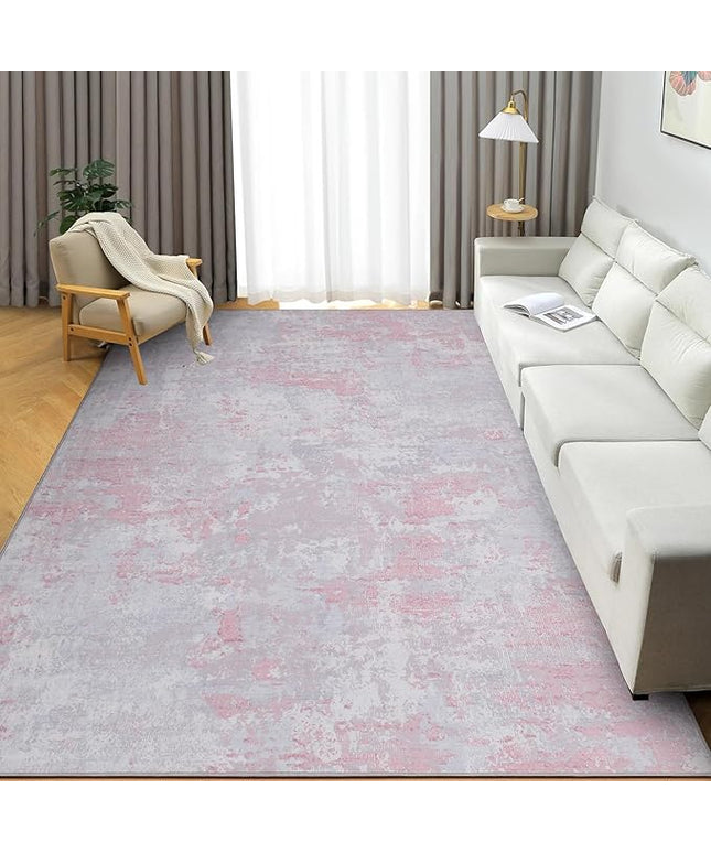 Modern Abstract Area Rug 5x7 Non Slip Non Shedding Rug Low Pile Stain Resistant for Bedroom Living Room,Grey Pink