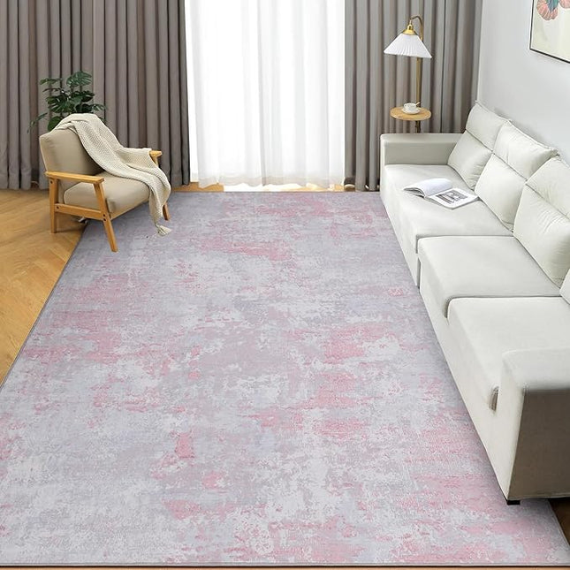 Modern Abstract Area Rug 4x6 Non Slip Non Shedding Rug Low Pile Stain Resistant for Bedroom Living Room,Grey Pink