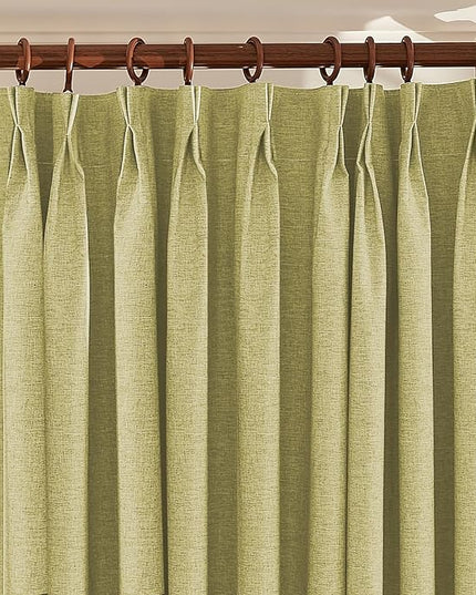 Textured Linen Double Pleats 100% Blackout Curtains for Bedroom/Living Room Blackout Curtains 108 Inches Long, Energy Saving Window Treatment Curtains,100Wx108Lx2,Lemon
