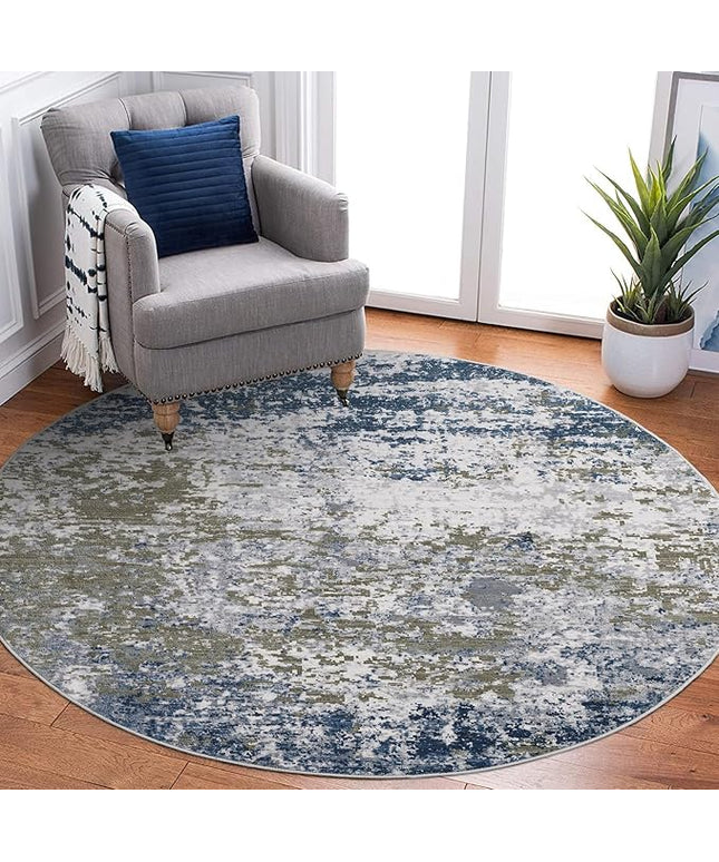 Modern Abstract 8x8 Round Area Rug Non Slip Non Shedding Rug Low Pile Stain Resistant for Bedroom Living Room Office Dining Room,Navy