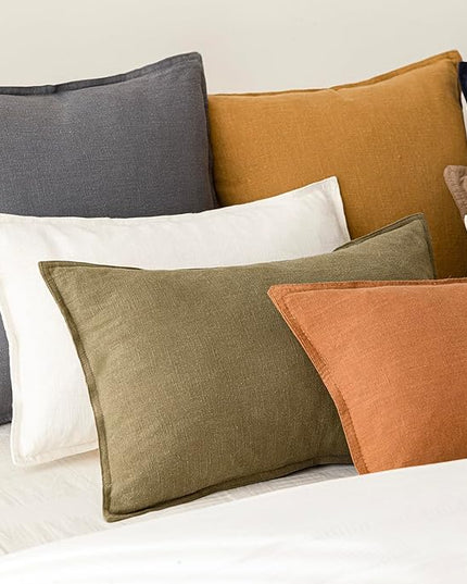 Foindtower Pack of 2, Decorative Linen Soild Throw Pillow Covers Soft Accent Lumbar Cushion Case Boho Farmhouse Neutral Pillowcase for Couch Sofa Bed Living Room Home Decor 12 x 20 Inch Cream White