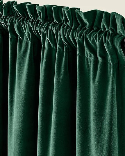 Lazzzy Velvet Blackout Curtains Thermal Insulated Room Window Drapes Super Soft Luxury Curtains for Living Room Bedroom Rod Pocket 2 Panels, Emerald Green, 42" W x 84" L