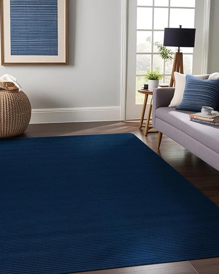 Beverly Rug Non-Slip Modern Rug 6x9 Solid Traditional Rubber Backing Machine Washable Soft Thin Indoor Area Rugs for Living Room Stain Resistant Non Shedding Casual Carpet (6 x 9 Navy Blue)