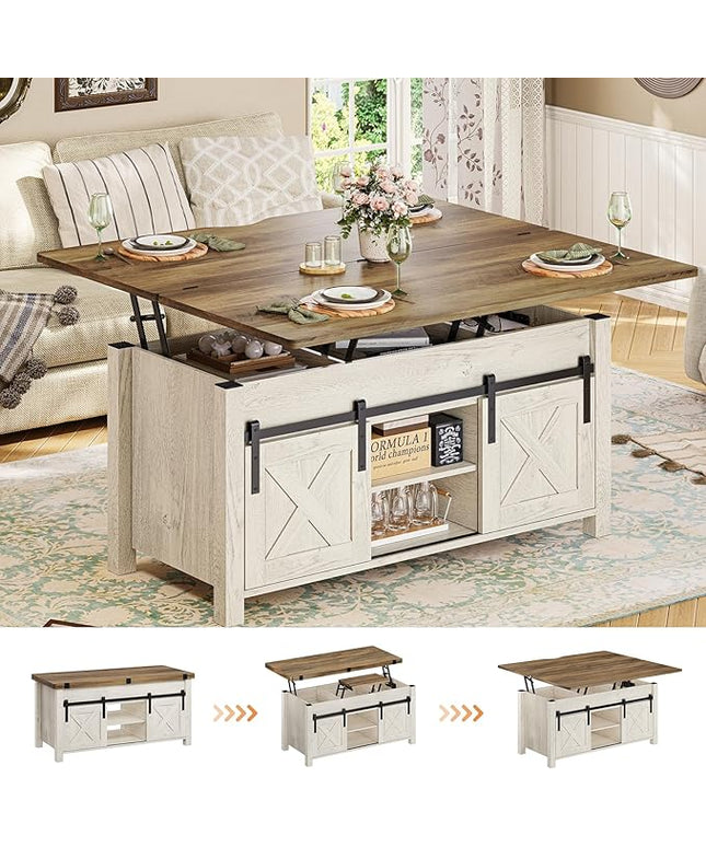 SEDETA Lift Top Coffee Table, 4 in 1 Multi-Function Convertible Coffee Tables with Storage and Hidden Compartment, Farmhouse Coffee Table Converts to Dining Table for Living Room, Brown Top
