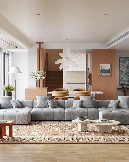 JACH 183.5 Inch U-Shaped Modular Sectional Sofas, Modern 4-Seater Couch with Chaise Ottomans, Mid Century Modern Sectional Couches, Cozy Sleeper Sofa for Living Room (Linen Fabric, Grey)