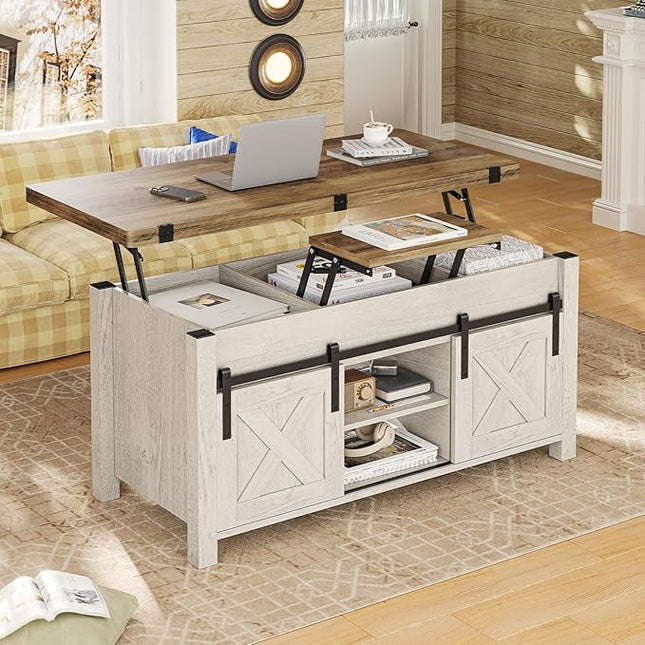 SEDETA Lift Top Coffee Table, 4 in 1 Multi-Function Convertible Coffee Tables with Storage and Hidden Compartment, Farmhouse Coffee Table Converts to Dining Table for Living Room, Brown Top