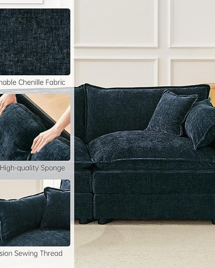 Modular Sectional Sofa, 147.2 Inch L Shaped Couch Set with Armrests, 4-Seater Comfy Cloud Couches with Movable Ottoman for Living Room Apartment, Blue
