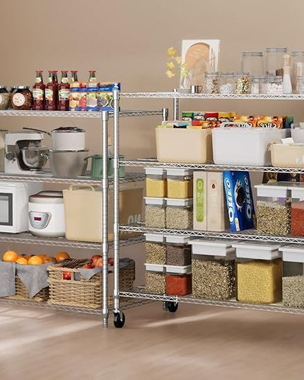 Himimi 4 Tier Wire Shelving with Wheels Heavy Duty Height Adjustable Metal Shelves for Storage, Commercial Grade Steel Utility Wire Rack for Kitchen Garage Pantry Organization-24×48×72, Silver