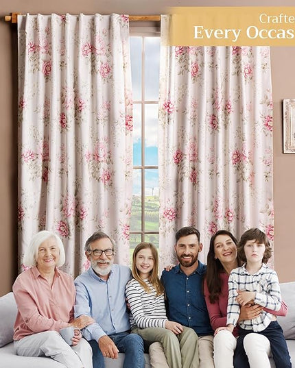 Maison d' Hermine Curtains for Living Room 100% Cotton 124 inch Length One Panel Light Filtering Curtains for Bedroom Windows with Rod and Loop Pockets Drapes (Newburry Rose Bloom, 50" W x 124" L)