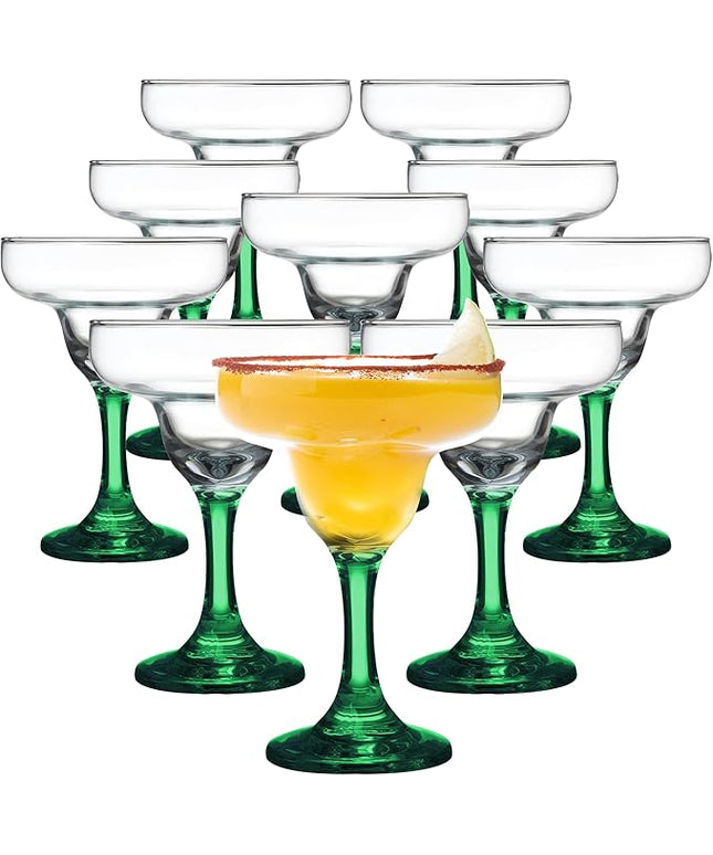 DISCOUNT PROMOS 10 Margarita Glasses Set, 9 oz. - Classic, Smooth, Barware, Glassware - Green