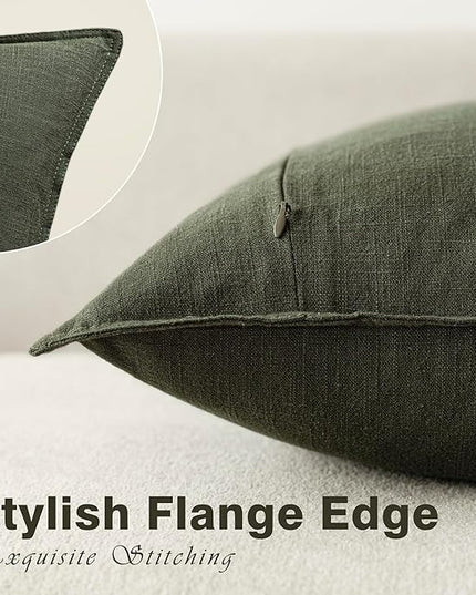 Foindtower Pack of 2, Decorative Linen Solid Throw Pillow Covers Accent Lumbar Cushion Case Boho Farmhouse Pillowcase for Chair Couch Sofa Bedroom Living Room Home Decor 12 x 20 Inch Dark Olive Green