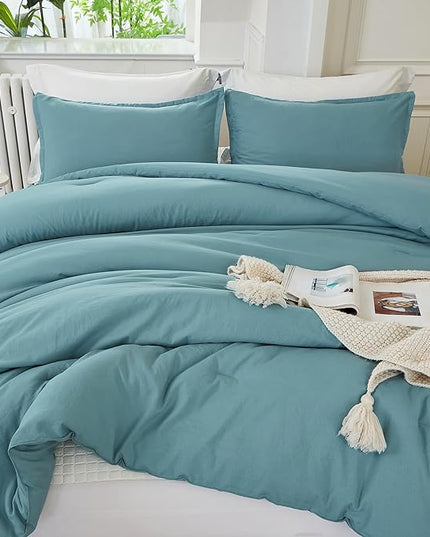 Litanika Grayish Teal Comforter Full Size, 3 Pieces Lightweight Solid Bedding Set, All Season Fluffy Bed Set (79x90In Comforter & 2 Pillowcases)