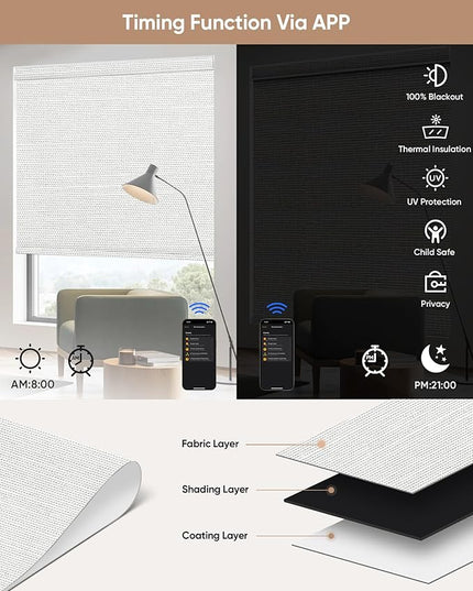 Kincmo Motorized Blinds with Remote,100% Blackout Motorized Roller Shades Work with Apple Homekit,Alexa,Google, Custom Electric Blinds with App,Voice Control (Dreamy White)