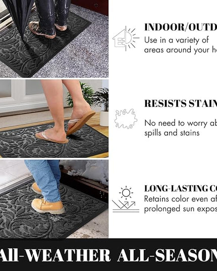 Yimobra Door Mat Outside Entrance 29.5x17, Waterproof Sturdy Outdoor Mats for Front Door, Heavy Duty Non-Slip Doormat for Garage Patio Entryway Indoor, Easy Clean, Grey