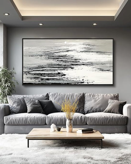 XIGUANGART Black and White Wall Art for Living Room Large Framed Canvas Print Minimalist Ocean Skyline Sunset Abstract Pictures Modern Painting For Bedroom Office Home Wall Decor Ready to Hang