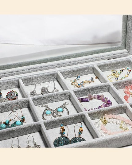 Stratalife Jewelry Holder Organizer Jewelry Organizer Box Bracelet Storage Velvet Jewelry Tray with Clear Lid Jewelry Drawer Organizer Jewelry Display Tray 12 Grid Grey
