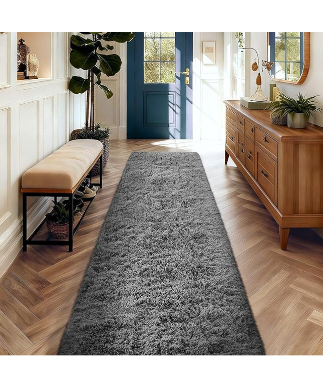 Ophanie 2x10 Runner Rug for Hallway, Upgrade Non-Slip Fluffy Soft Bedside Rugs, Bedroom Living Room Grey Shaggy Gray Carpet for Kids Girls Boys Dorm Nursery Home Decor Aesthetic