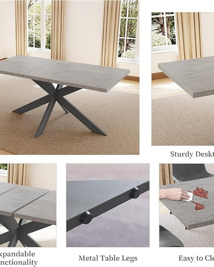 ZckyCine 51"-67" Extendable Dining Table Set with 4 Dining Chairs, Modern Rectangular Kitchen Table Set for 6-8 People, Space-Saving Expandable Dining Table with Metal Frame Dining Room
