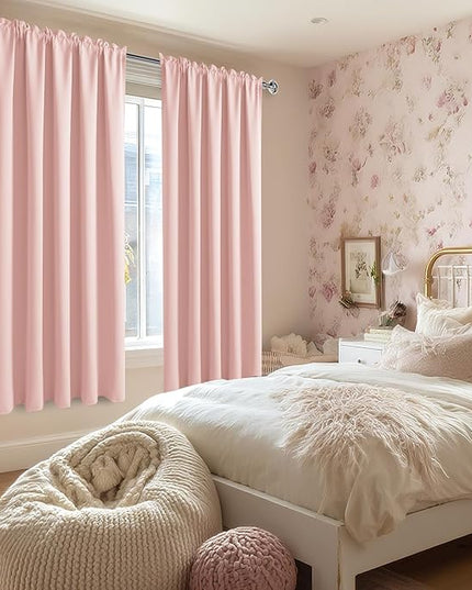 DWCN Blackout Curtains for Living Room Thermal Insulated, Energy Saving & Noise Reducing Bedroom Curtains, Blush Pink, W 70x L 63 Inch, Set of 2 Rod Pocket Curtain Panels