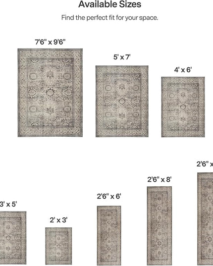ReaLife Rugs Machine Washable Area Rug - Living Room Bedroom Bathroom Kitchen Entryway Office - Padded Low Pile Stain Resistant Premium - Boho Farmhouse Vintage - Paz - Beige Gray Ivory 2'6" x 10'