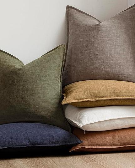 Foindtower Set of 2, Decorative Linen Soild Throw Pillow Covers Soft Accent Euro Cushion Case Farmhouse Neutral Pillowcase for Chair Couch Sofa Bedroom Living Room Home Decor 16 x 16 Inch Brown Tan