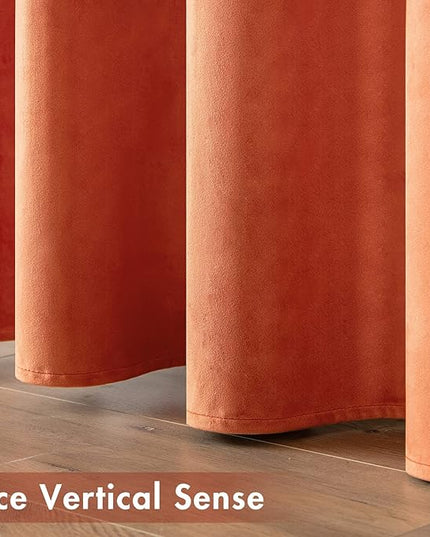 MIULEE Burnt Orange Velvet Curtains for Fall Living Room Thermal Insulated Soundproof Room Darkening Terracotta Blackout Curtains/Grommet Window Rust Drapes for Home Theatre 52 x 84 Inch Set of 2