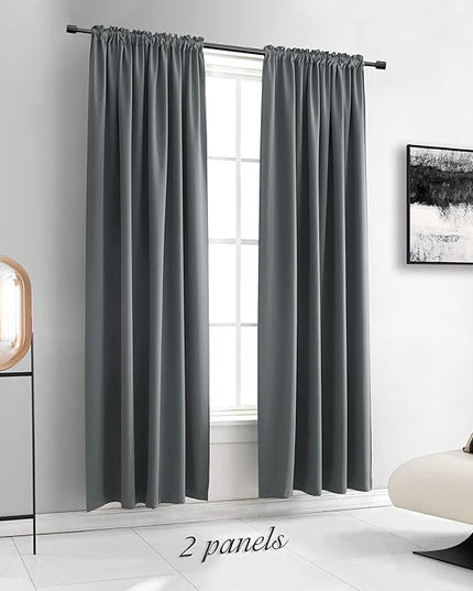 DONREN 2 Panels Blackout Curtain Panels for Bedroom - Room Darkening Thermal Insulated Drapes with Rod Pocket(Medium Grey,42 by 84 Inch)