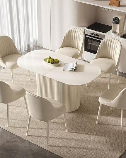 Guyii 62.99" Oval Dining Table Set with 6 Chairs, Modern Kitchen Table Set, Indoor Rectangular Dining Room Table for Kitchen, Living Room, Bar, Breakfast Nook, Cream White