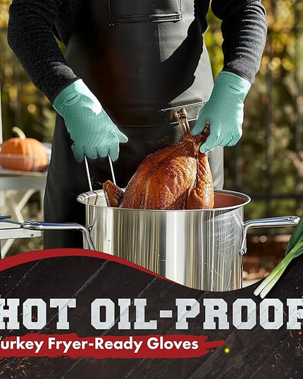 KITCHEN PERFECTION XL Silicone Smoker Oven Gloves-Extreme Heat Resistant BBQ Gloves-Handle Hot Food Right on Your Grill Fryer&Pit|Waterproof Grilling Cooking Baking Mitts|Superior Value Set+3 Bonuses