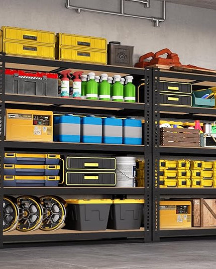 71" H x 35.5" W x 16" D 5-Tier Metal Storage Shelves: Heavy Duty Garage Shelving Adjustable Shelves for Storage - Black Utility Rack Shelf for Pantry, Warehouse, Office, Kitchen, 2PCS