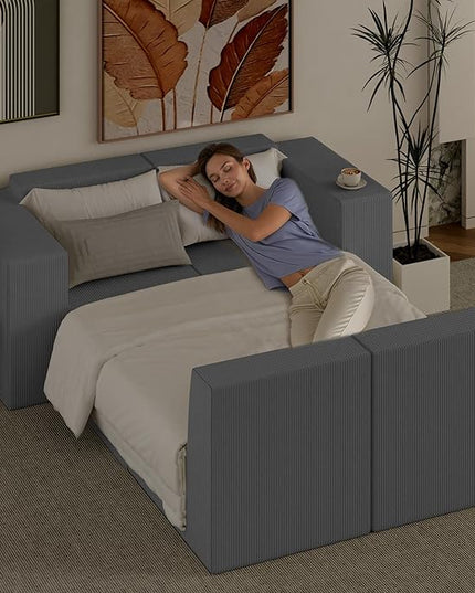 Minimalist Modular Corduroy Cloud Couch Sectional – Oversized Boneless Memory Foam Sofa for Living Room, Modern Comfy Couch, No Assembly Needed（130" U Shaped Boneless Sofa 5-Seater + 1*Ottoman,Grey）