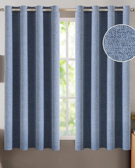 MIULEE Linen Texture Curtains for Bedroom Solid 100% Blackout Thermal Insulated Stone Blue Curtains Grommet Room Darkening Drapes Luxury Decor for Living Room Nursery 52x45 Inch (2 Panels)