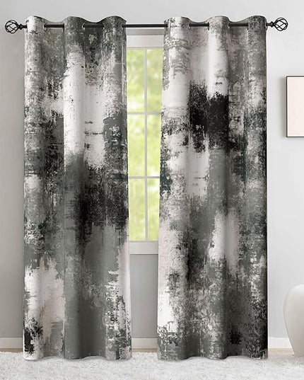Asuexpect Black Grey Abstract Curtains 2 Panels Abstract Rust Curtain Room Darkening Grommet Window Drapes Modern Decorative Window Treatments for Bedroom Living Room, 42x63 Inches, Black Grey