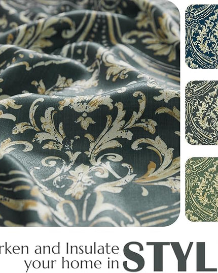 jinchan Blackout Curtains for Bedroom, Gray Damask Patterned Curtains 63 Inch Length for Living Room, Vintage Medallion Art Deco Drapes, Thermal Insulated Grommet Window Treatments, 2 Panels Grey