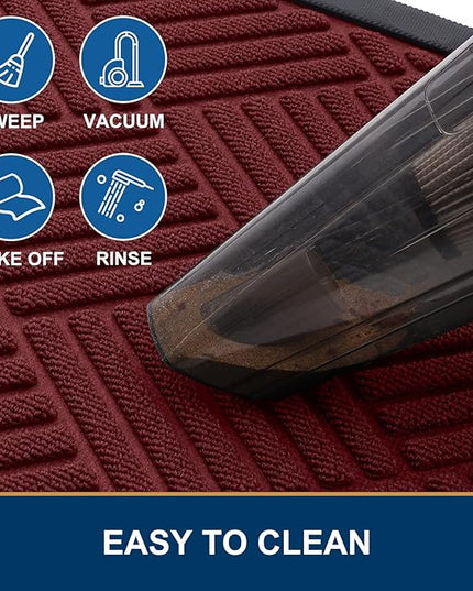 Smiry Half Circle Front Door Mat Outside Entrance,Heavy Duty Outdoor Indoor Natural Rubber Doormat,Non Slip,Trap Dirt and Moisture,Easy Clean,Low Profile Patio Porch Entryway Mat,29.5x17, Wine Red