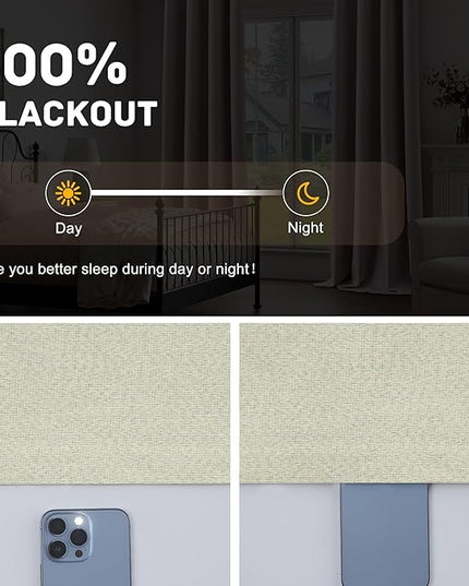 100% Blackout Linen Textured Curtains 95 Inch Length 2 Panels Set for Living Room, Bedroom, Light Weight Curtains with Grommets Top, Full Blackout Curtains Privacy Protection, Beige, 52" W x 95" L