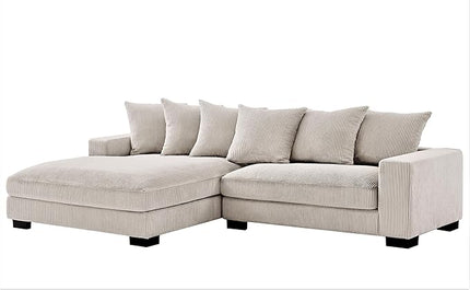 Luxe Oversized Two-Piece Sectional Couches for Living Room, 102.4-Inch L Shaped Sofa with Chaise, Upholstered with Corduroy Fabric, Ivory - Left Facing
