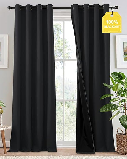 NICETOWN Full Blackout Curtains 96 inch Long for Home Theater, Grommet Energy Saving Room Darkening Window Treatment Thermal Curtains Portable Sun Shades for Living Room, W52 x L96, 2 Panels