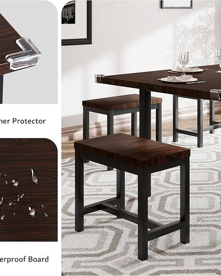 iPormis 7-Piece Dining Table Set with 6 Stools, 63" Extendable Kitchen Table Set for 4-8, Modern Dining Room Table with Sturdy Metal Frame, Space-Saving Dinette, Espresso